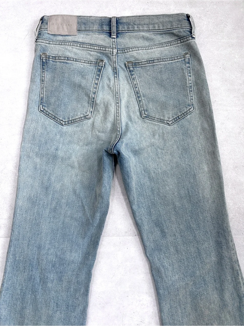 Everlane The High-Rise Flare Jeans Light Wash Distressed Knee Size 27